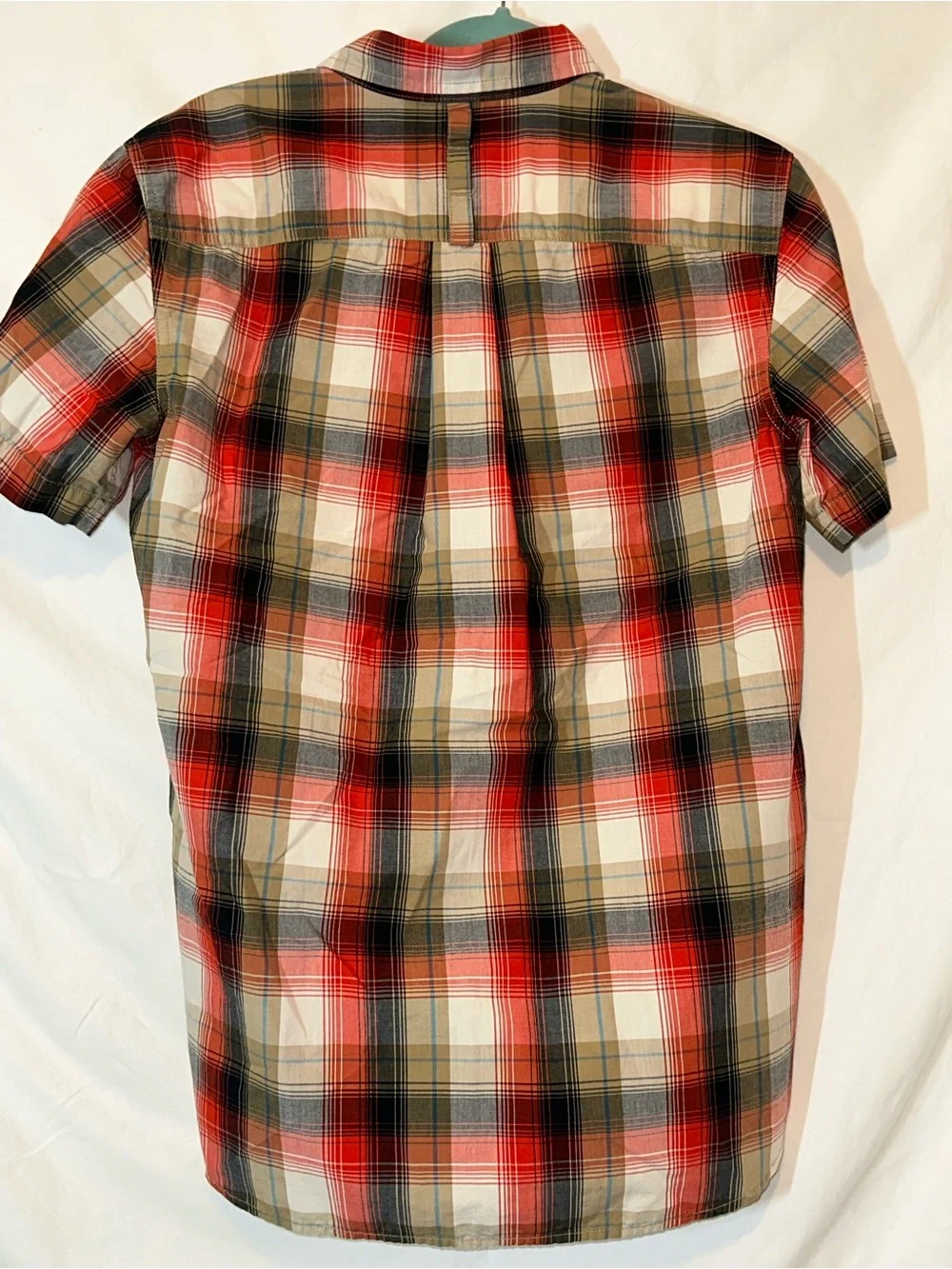 The North Face Red and Olive Plaid Short-Sleeve Button-Down Shirt